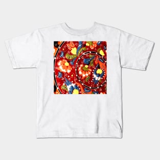 Red and Yellow colorful asian ornaments rangoli patterns Kids T-Shirt